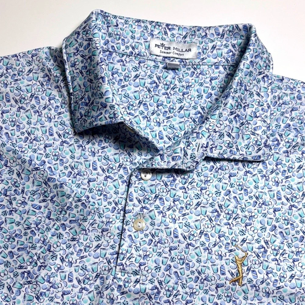 Peter Millar Summer Comfort TPC Mens L Beverage AOP Print Players PGA Golf Polo